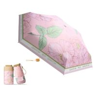 Mini dámský skládací deštník s ochranou proti UV - Růžový s růžovými květy