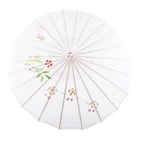 Čínský deštník z olejového papíru - Třešňový květ, bílý