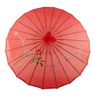 Čínský deštník z olejového papíru - Třešňový květ, červený