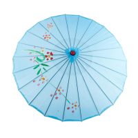 Čínský deštník z olejového papíru - Třešňový květ, světle modrý