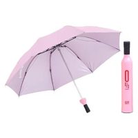 Skládací deštník s UV ochranou ve tvaru lahve - Světle růžový