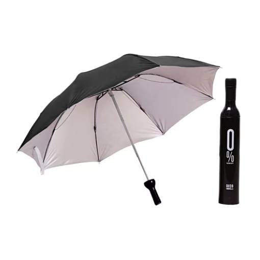 Foto - Skládací deštník s UV ochranou ve tvaru lahve - Černý