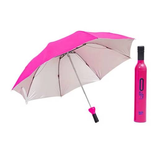 Foto - Skládací deštník s UV ochranou ve tvaru lahve - Tmavě růžový